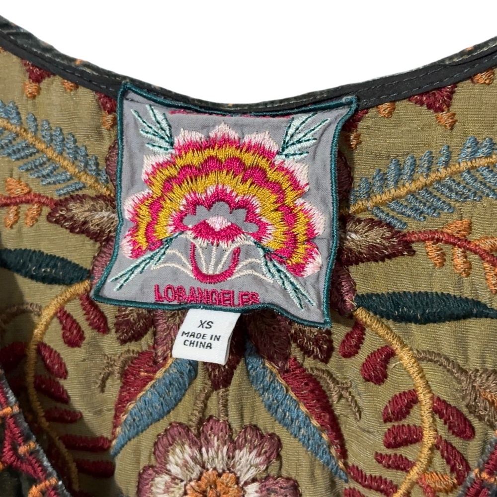 Johnny Was Green Velvet Embroidered Top Womens XS Floral Spring Casual - Picture 4 of 10